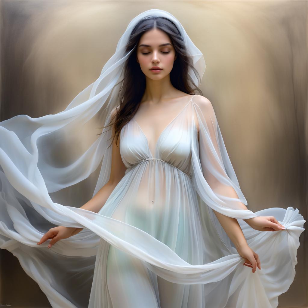 Ethereal Veiled Girl in Loose Painting