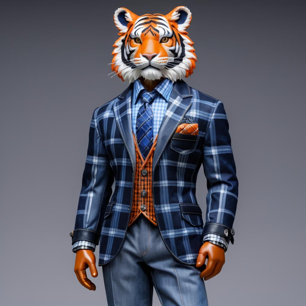 Sophisticated Denim-Clad Hyper-Realistic Tiger