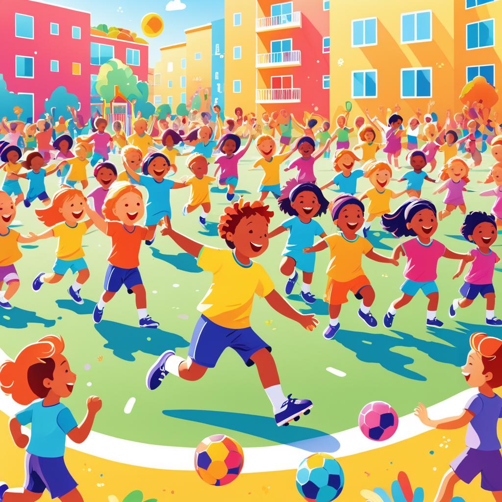 Cheerful Children Playing Soccer Illustration