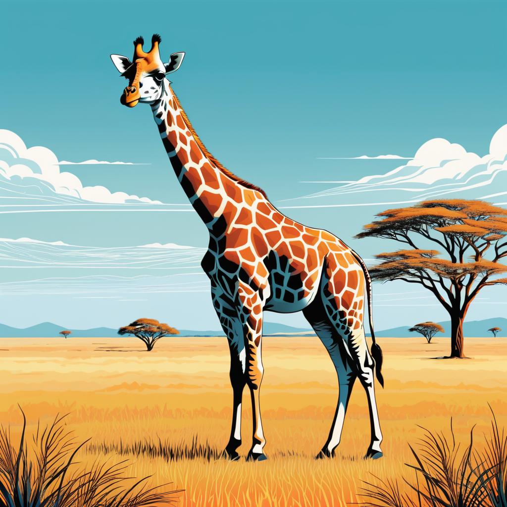 Curious Giraffe in Vibrant Savannah Art