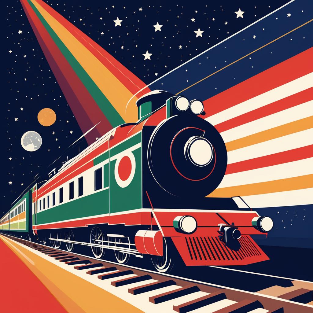 Retro Train Blasting Off into Space