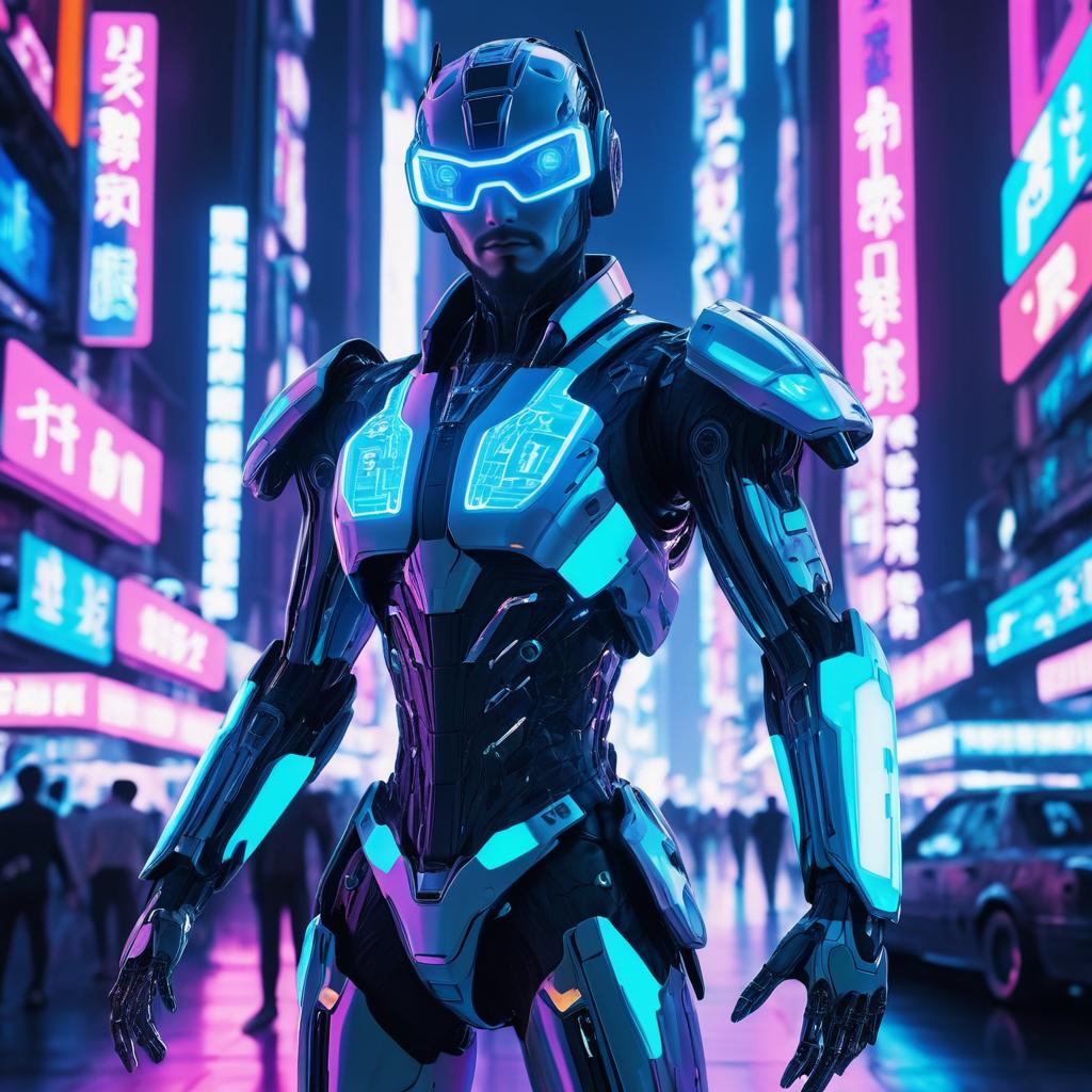 Futuristic Humanoid in Neon Cyberpunk