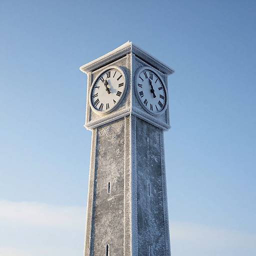 Frozen Clock Tower in Snowy Landscape