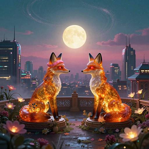 Luminous Amber Fox Statues Metropolis
