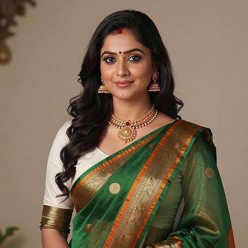 Indian Woman in Traditional Green Saree