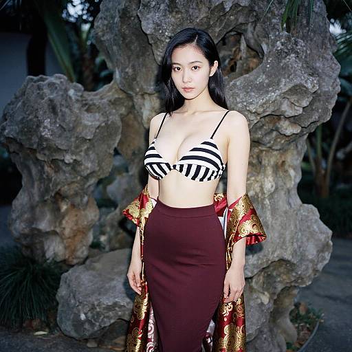 Elegant Asian Woman in Tropical Garden