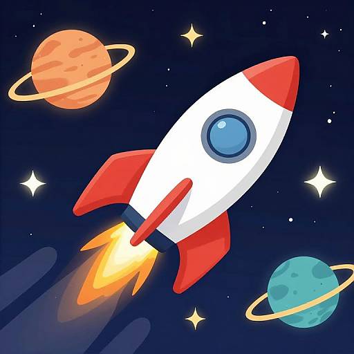 Cartoon Rocket Ship in Space