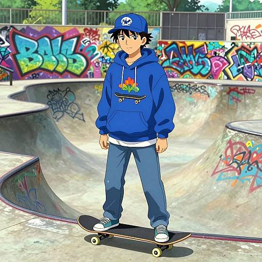 Urban Skateboarder in Vibrant Anime Style