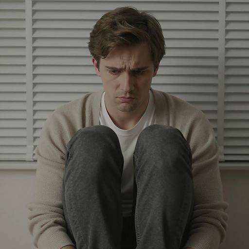 Pensive Man in Dimly Lit Room