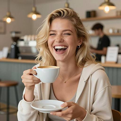 Joyful Coffee Moment: A Close-Up Portrait