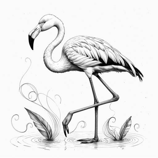 Whimsical Pencil Sketch of Flamingo with Rabbit Paws