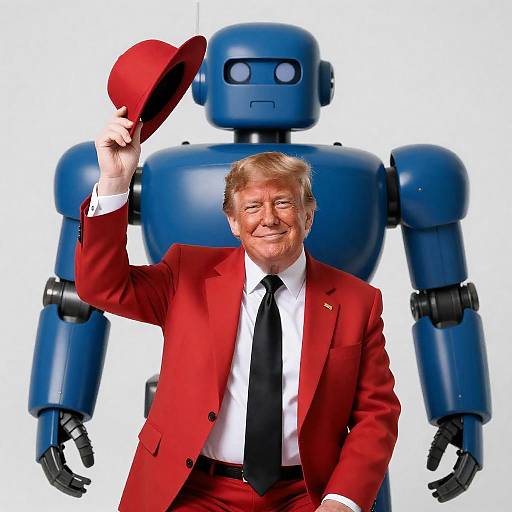 Confident Man with Boxy Robot