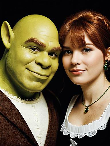 Couple in Shrek and Fiona Costumes Close-Up