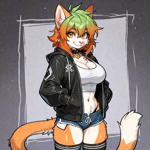 Furry Kitten Girl with Gradient Hair