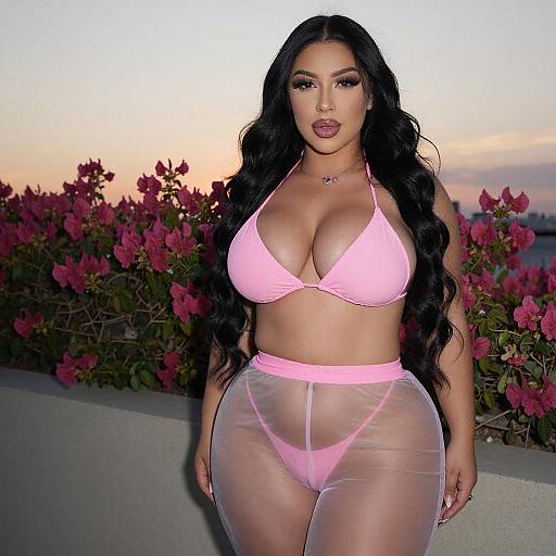 Confident Curvy Woman in Pink Bikini