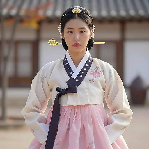 Asian Woman in Traditional Korean Hanbok