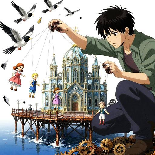 Grieving Puppeteer and Living Marionettes in Drowned Glass Cathedral