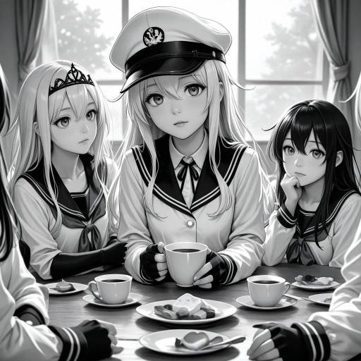 Monochrome Comic of Schoolgirls in Uniforms