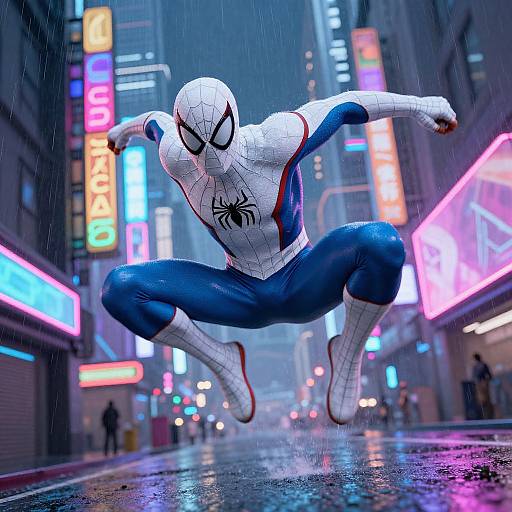 Cyberpunk Spider-Man Leaping Through Neon