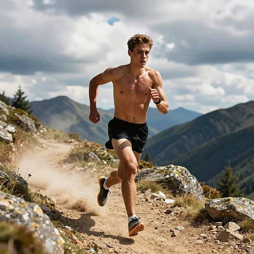 Determined Athlete Sprinting Mountain Path