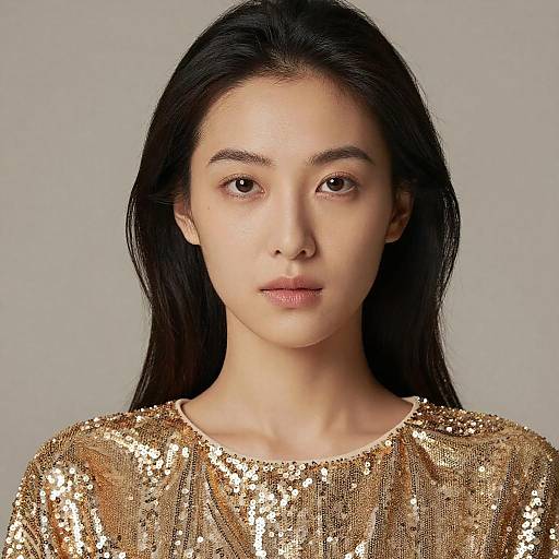 Asian Woman in Gold Sequin Cape