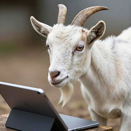 Goat Using Tablet High Detail Photo