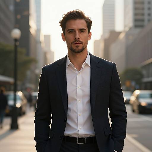 Confident Man in Sunlit Urban Street