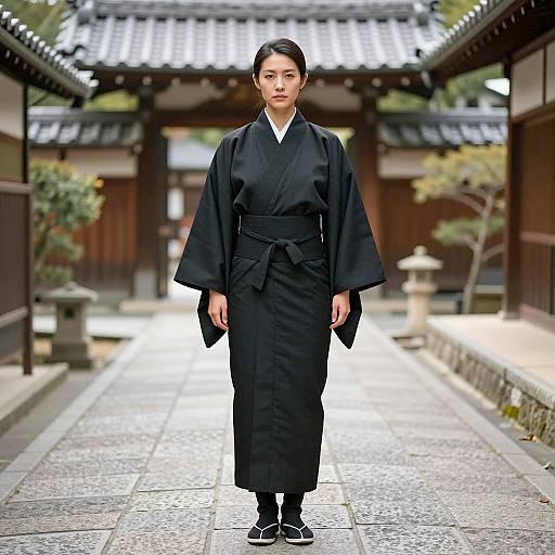 Photorealistic Asian Woman in Black Kimono