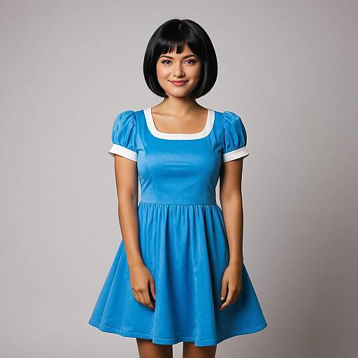 Young Woman in Blue Dress Costume