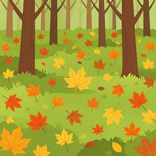 Colorful Autumn Forest Floor Illustration