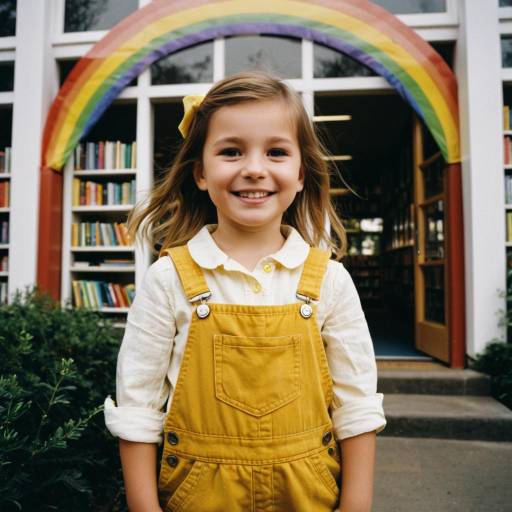 Smiling Toddler Girl in Yellow Overalls by Children's Library