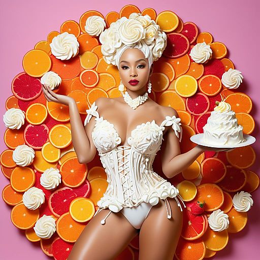 Fashion-Forward Woman Adorned with Cream