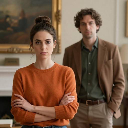 Serious couple standing indoors