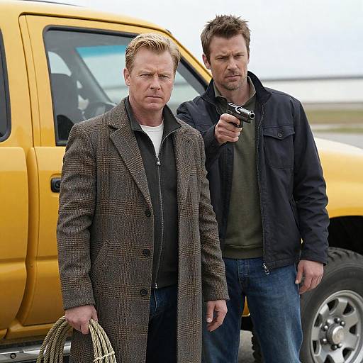 Intense Standoff by a Yellow Pickup