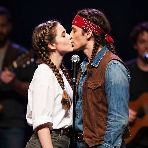 Romantic Stage Kiss Between Musical Lovers