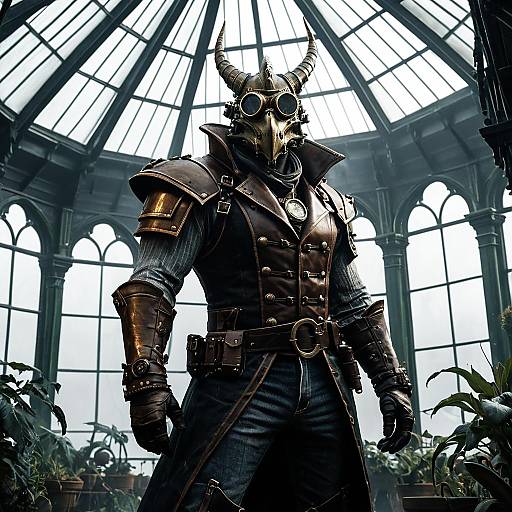 Steampunk Dragonborn in Victorian Greenhouse