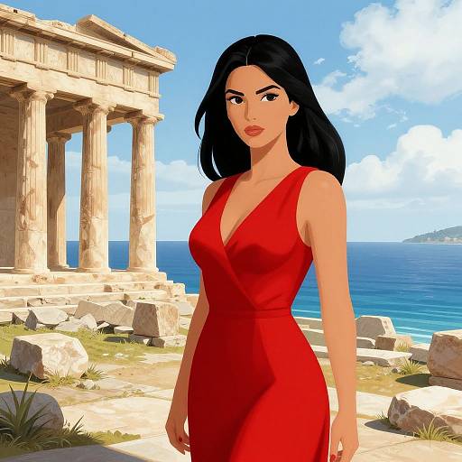Confident Woman by Ancient Greek Ruins