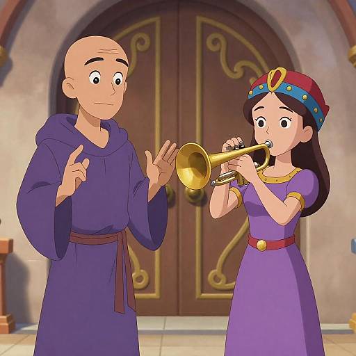 Medieval Animated Characters Playing Trumpet