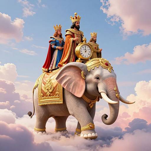 Opulent Elephant Parade in Pastel Skies