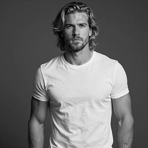 Muscular Man in Black-and-White Portrait