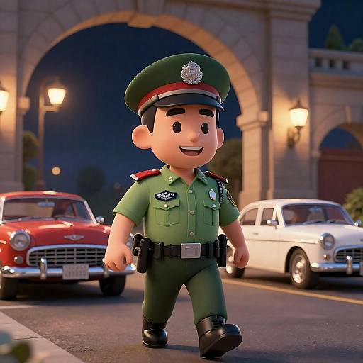 Nighttime Scene with Cartoon Police Officer