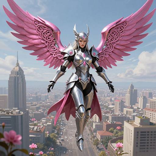 Cyberpunk Valkyrie with Pink Wings