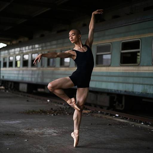 Male Ballet Dancer in Abandoned Train Station