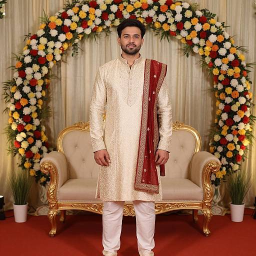 Traditional Indian Groom in Floral Setting