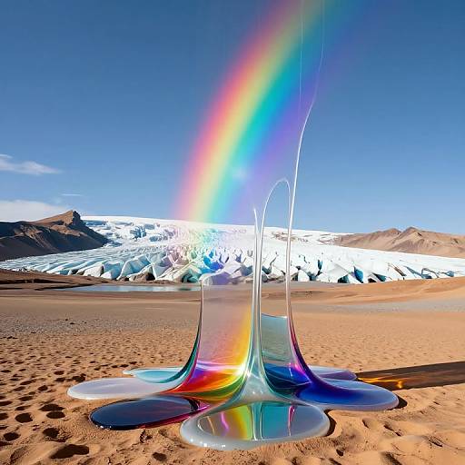 Melting Glacier with Rainbow Glass Cascade