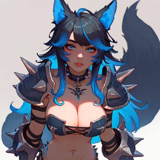 Blue-Haired Wolf Girl with Armor