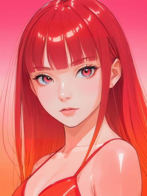 Anime Portrait of Young Woman with Long Red Hair