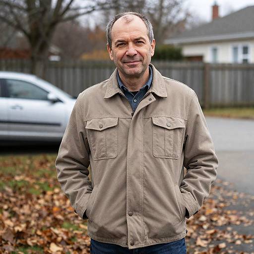 Casual Middle-Aged Man in Autumn Scene