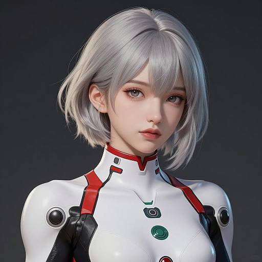 Futuristic Young Woman with Silver Hair