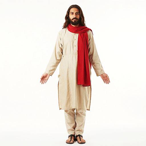 Person with Red Scarf on White Background